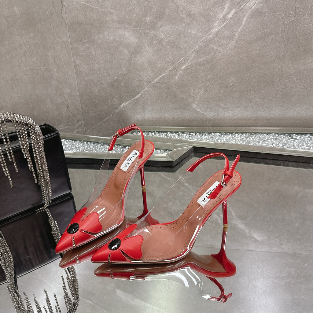 Red Bloom Slingbacks In Leather - 3