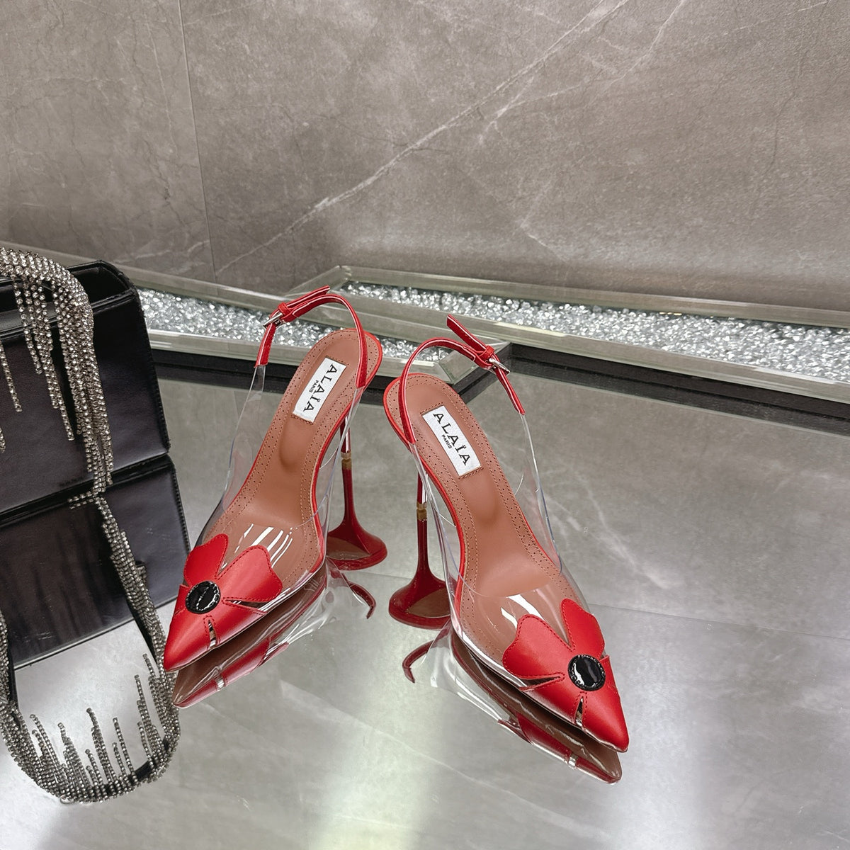 Red Bloom Slingbacks In Leather - 4