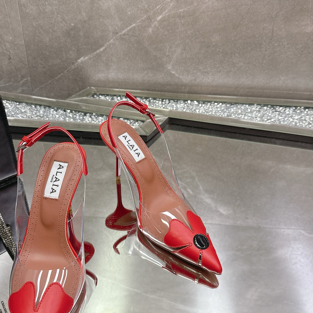 Red Bloom Slingbacks In Leather - 6