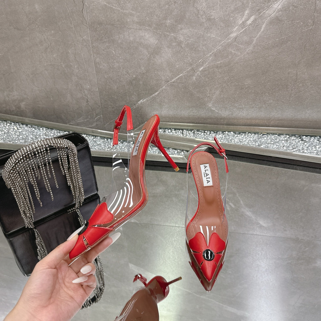 Red Bloom Slingbacks In Leather - 9