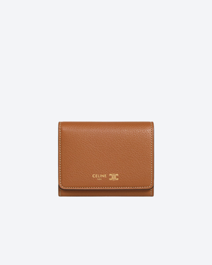 Soft Tan / Soft Cream Fine Wallet Triomphe Stamp In Leather