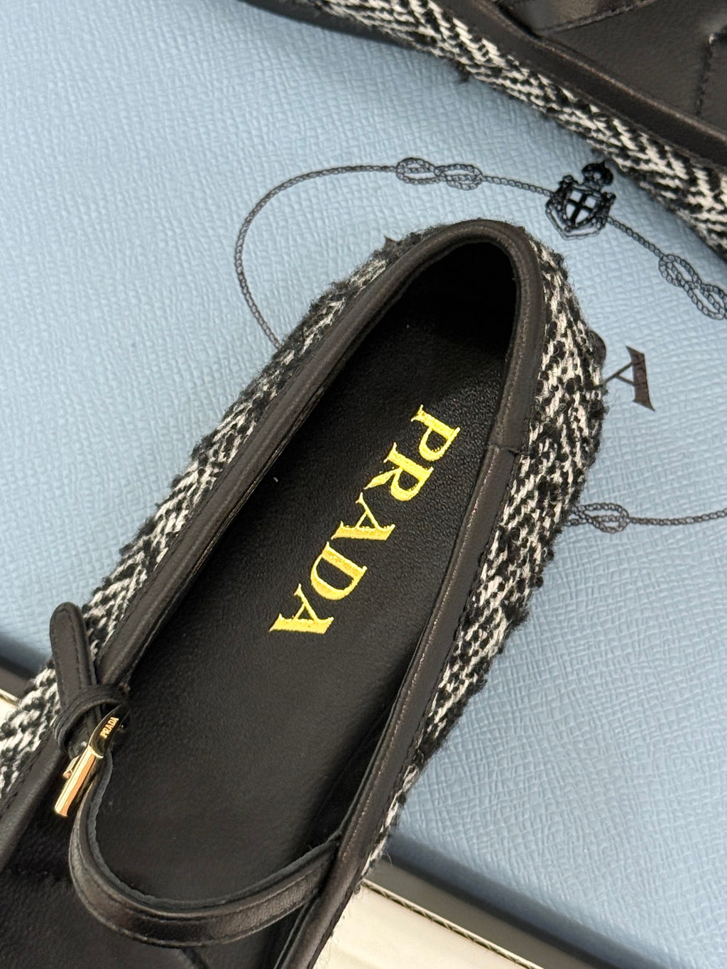 White/Black Fabric Ballerinas 6