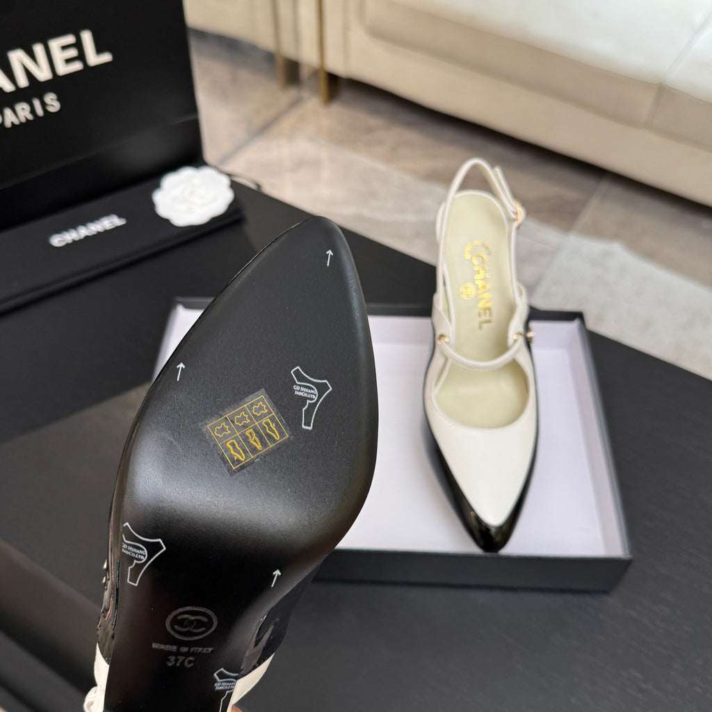 White & Black Slingbacks - 10
