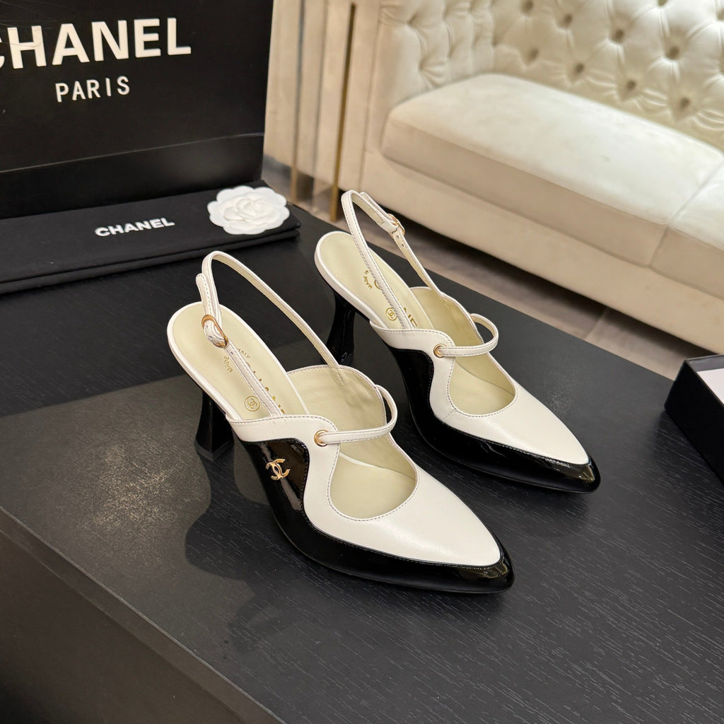 White & Black Slingbacks - 2