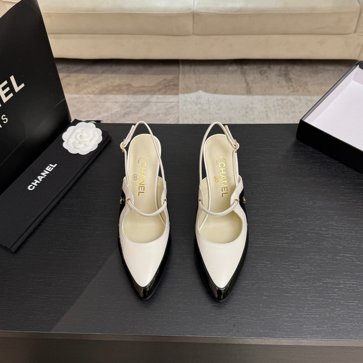 White & Black Slingbacks - 3