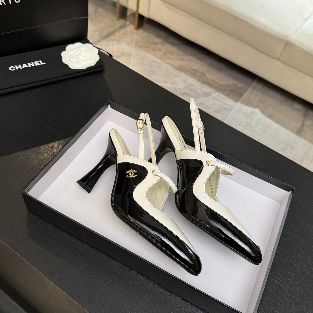White & Black Slingbacks - 5