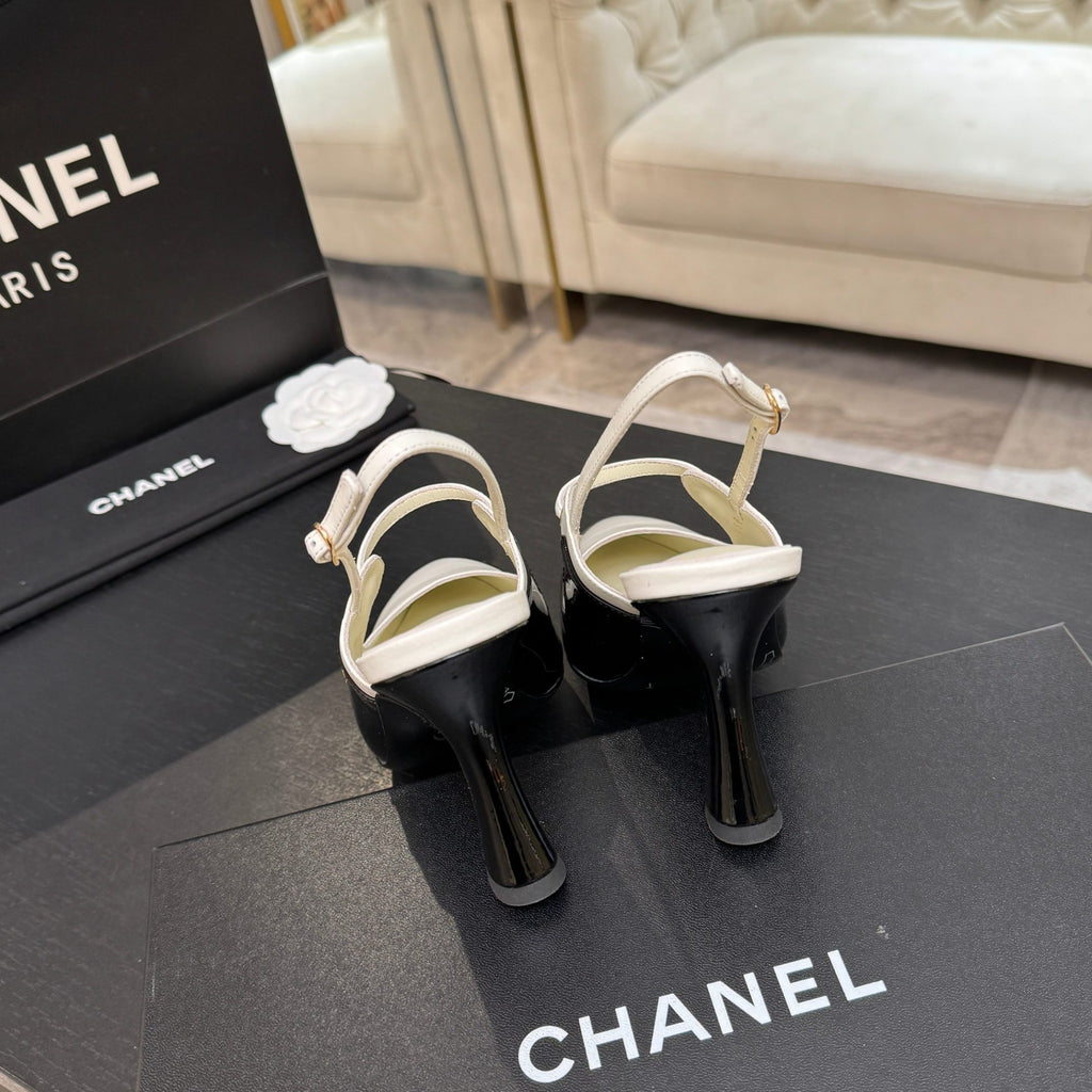 White & Black Slingbacks - 6