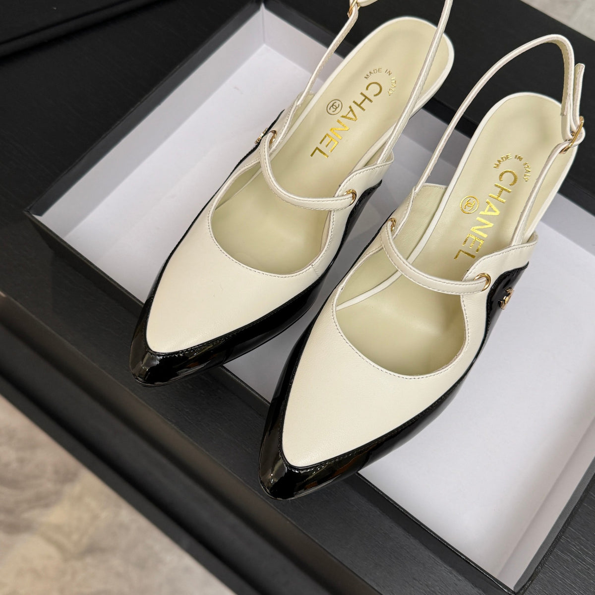White & Black Slingbacks - 7