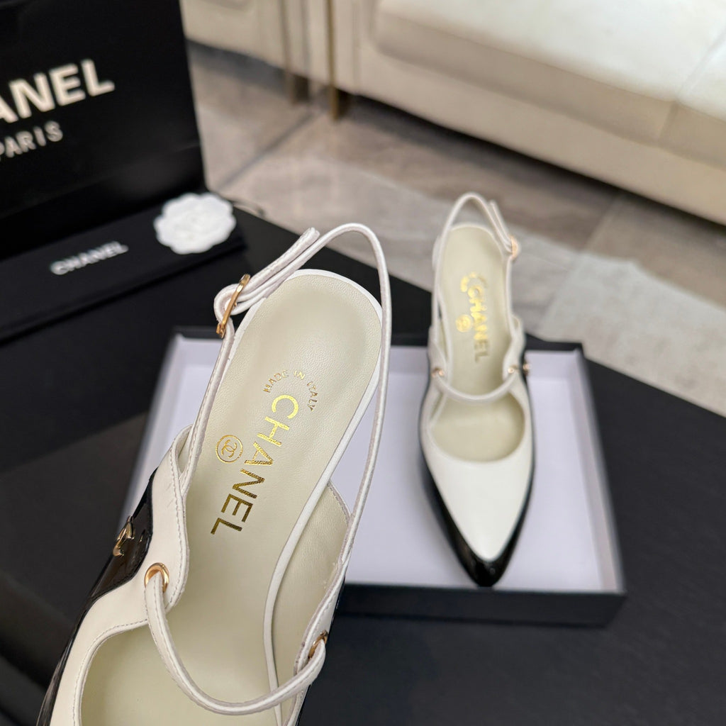 White & Black Slingbacks - 8