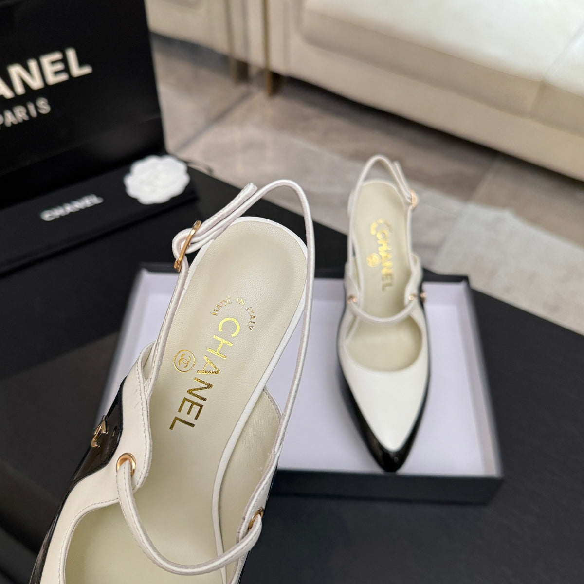 White & Black Slingbacks - 8
