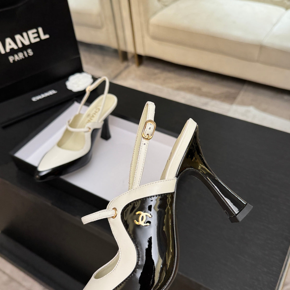 White & Black Slingbacks - 9