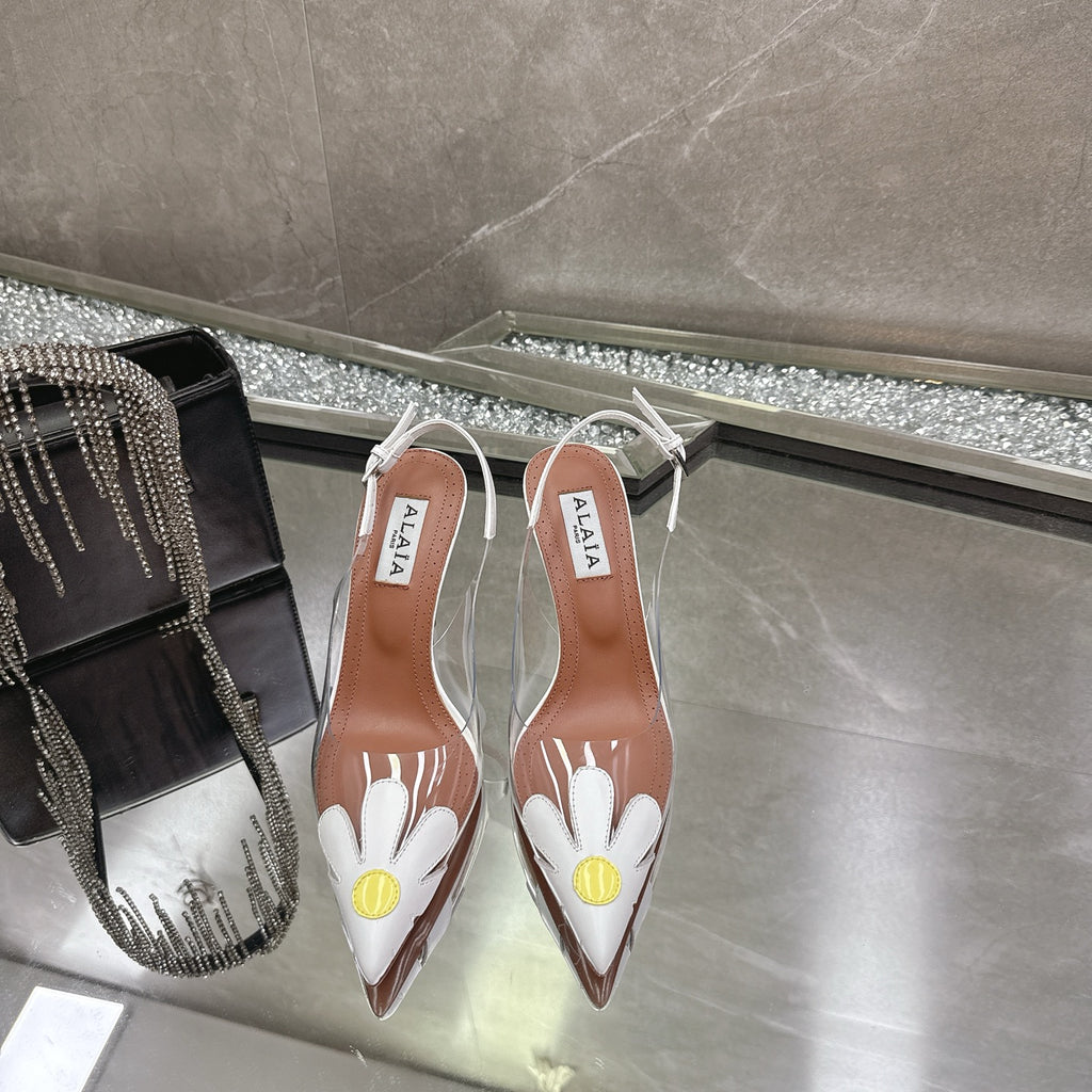 White Bloom Slingbacks In Leather - 2