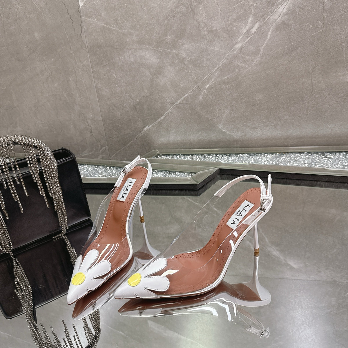 White Bloom Slingbacks In Leather - 3