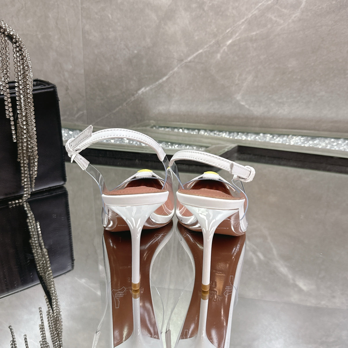 White Bloom Slingbacks In Leather - 5