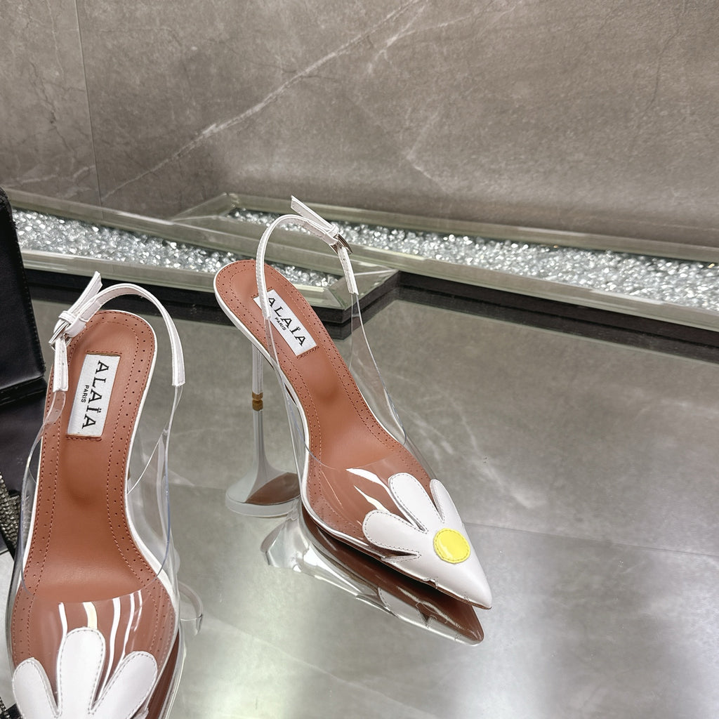 White Bloom Slingbacks In Leather - 6