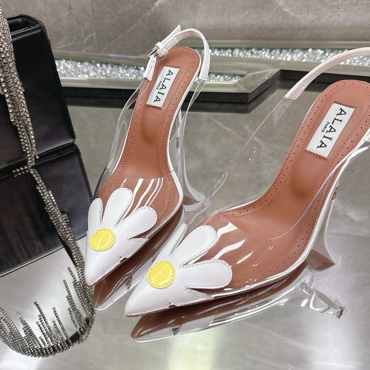 White Bloom Slingbacks In Leather - 7
