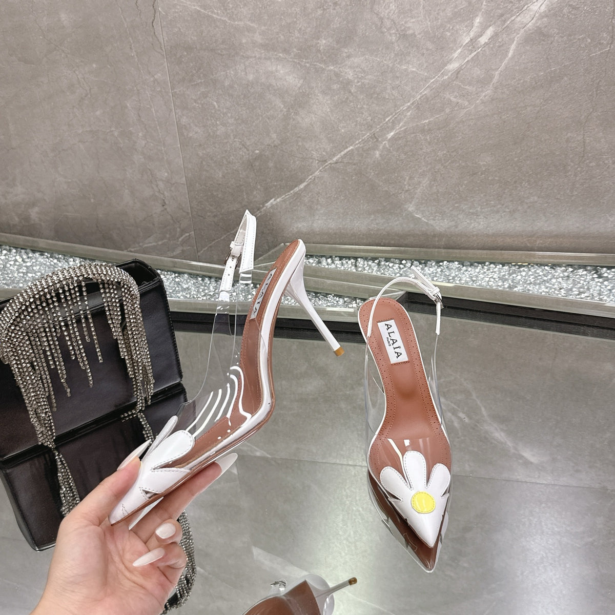 White Bloom Slingbacks In Leather - 9