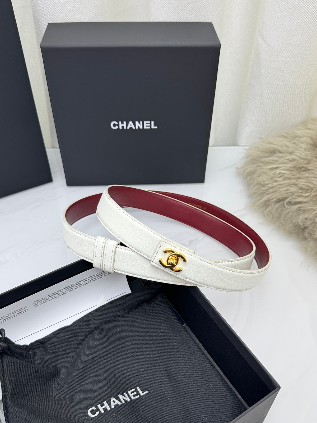 White & Gold Leather Belt