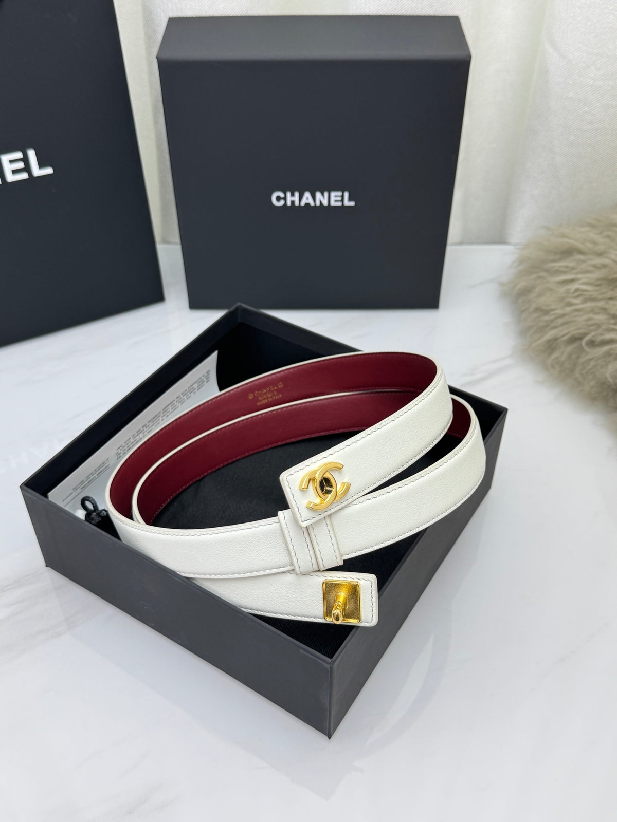 White & Gold Leather Belt