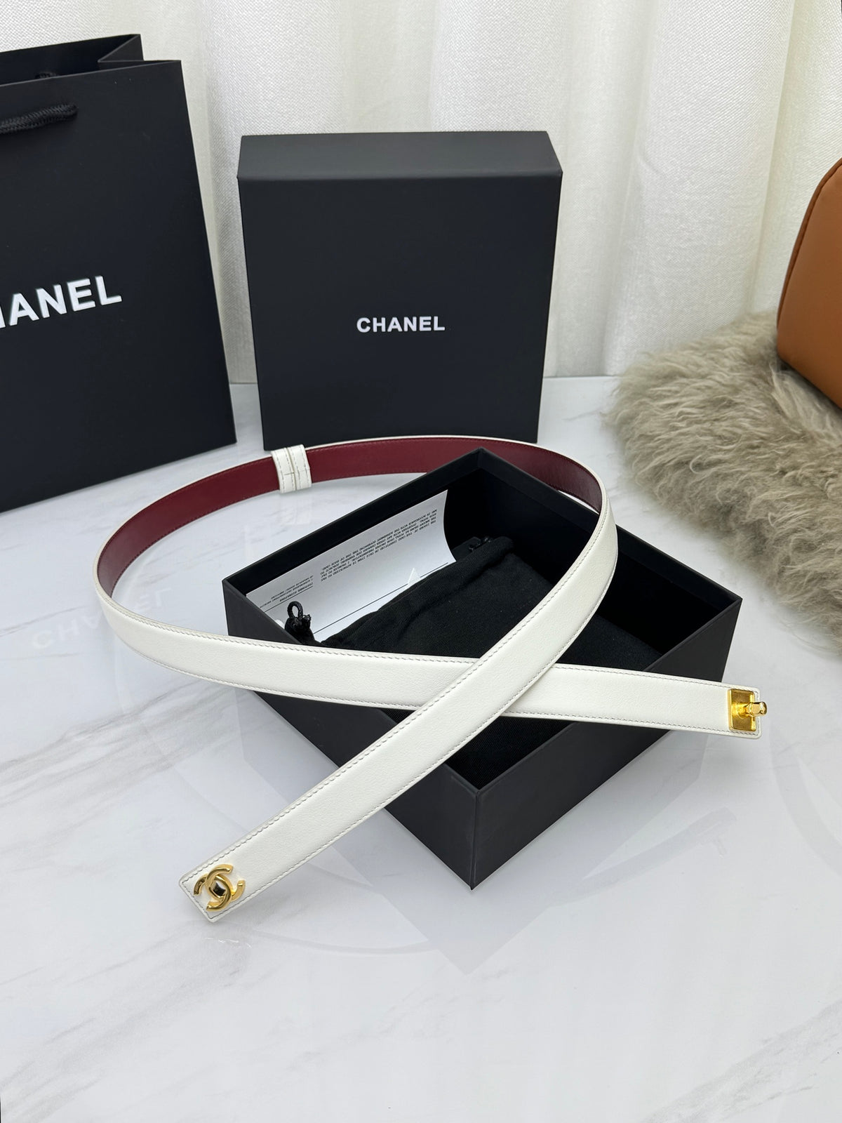 White & Gold Leather Belt