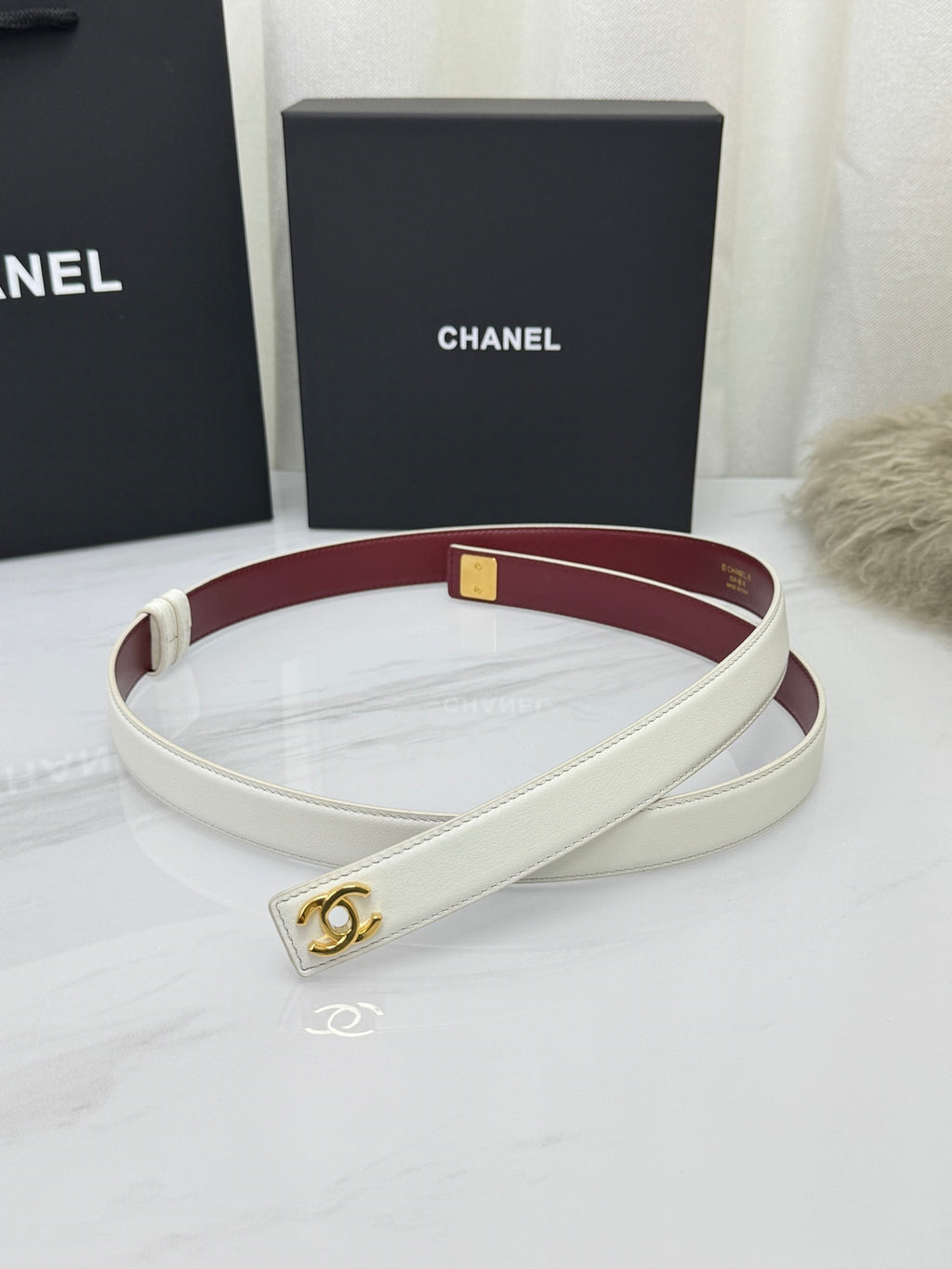 White & Gold Leather Belt