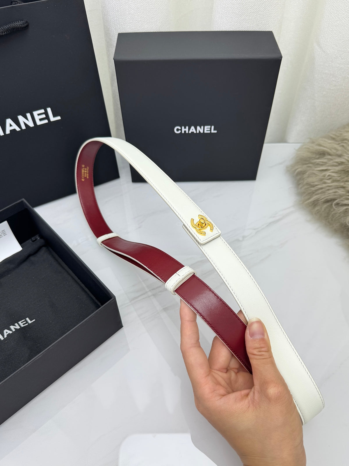 White & Gold Leather Belt
