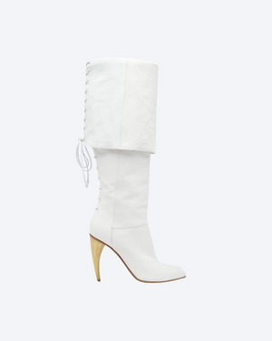 White Horn Heel Knee-High Boot