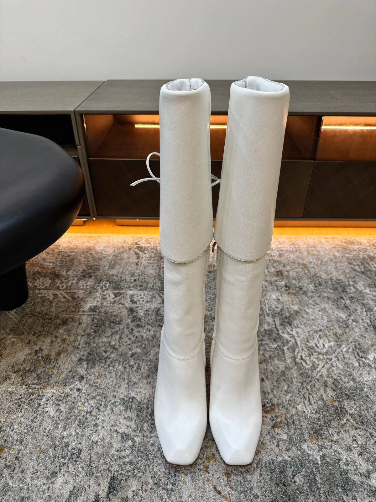 White Horn Heel Knee-High Boot - 02