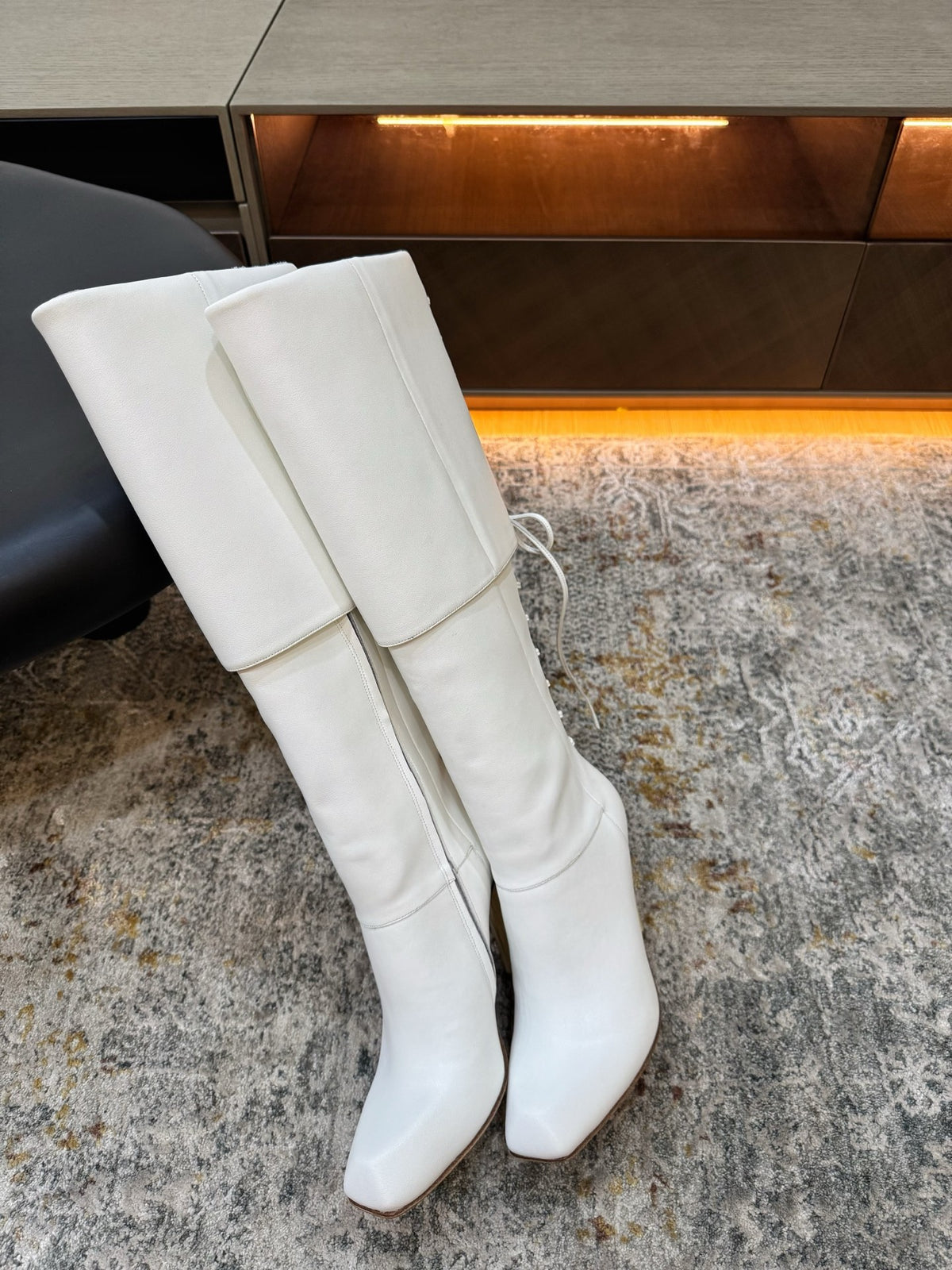 White Horn Heel Knee-High Boot - 03