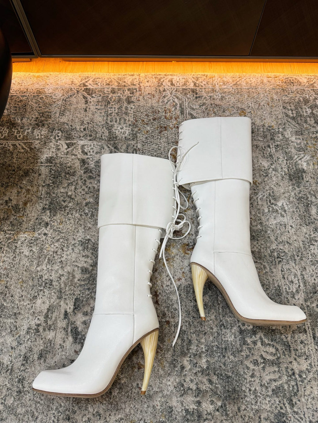 White Horn Heel Knee-High Boot - 05