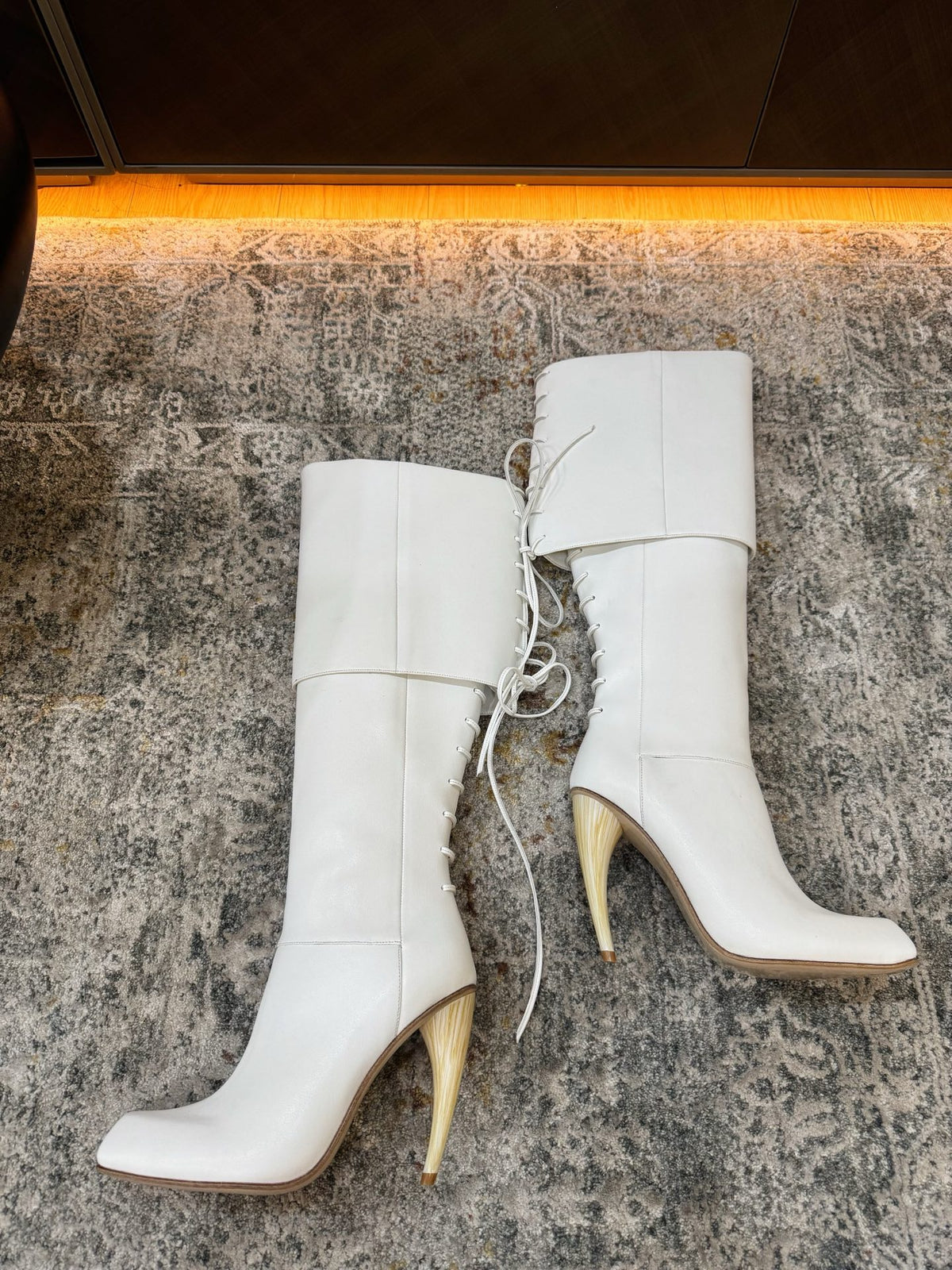 White Horn Heel Knee-High Boot - 05