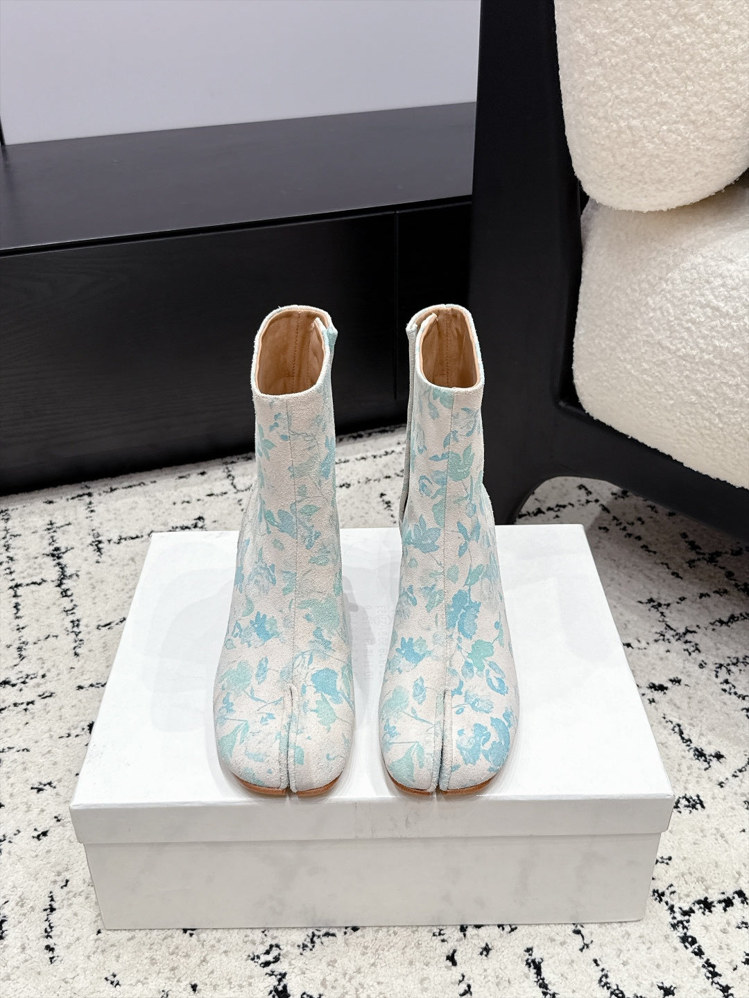 White & Light Blue Tabi Ankle Boots