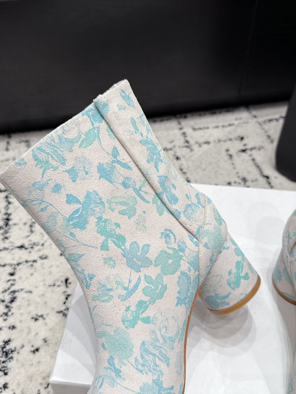 White & Light Blue Tabi Ankle Boots