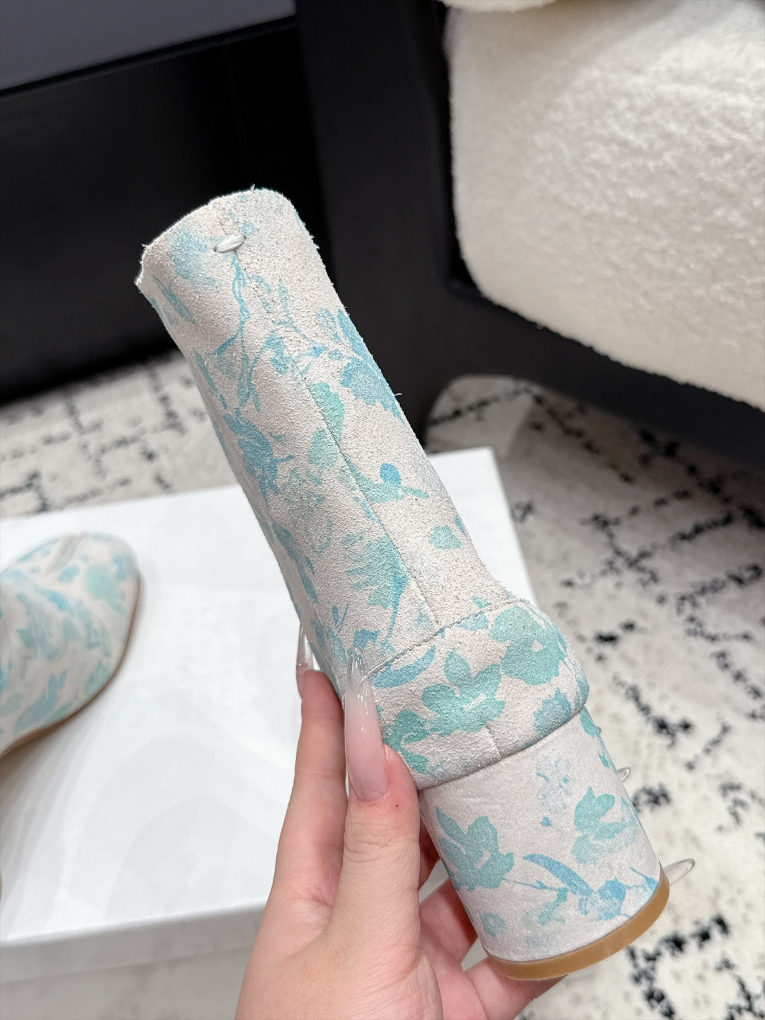 White & Light Blue Tabi Ankle Boots
