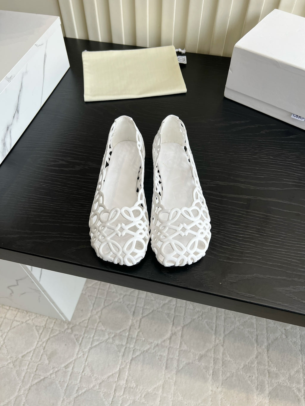 White Petal Anagram Ballerina In Lambskin