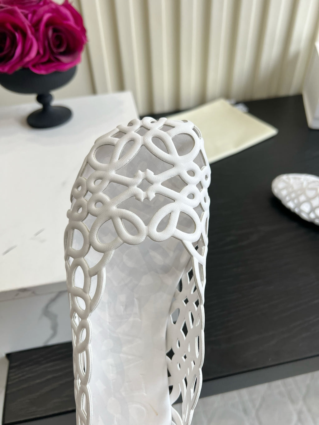 White Petal Anagram Ballerina In Lambskin