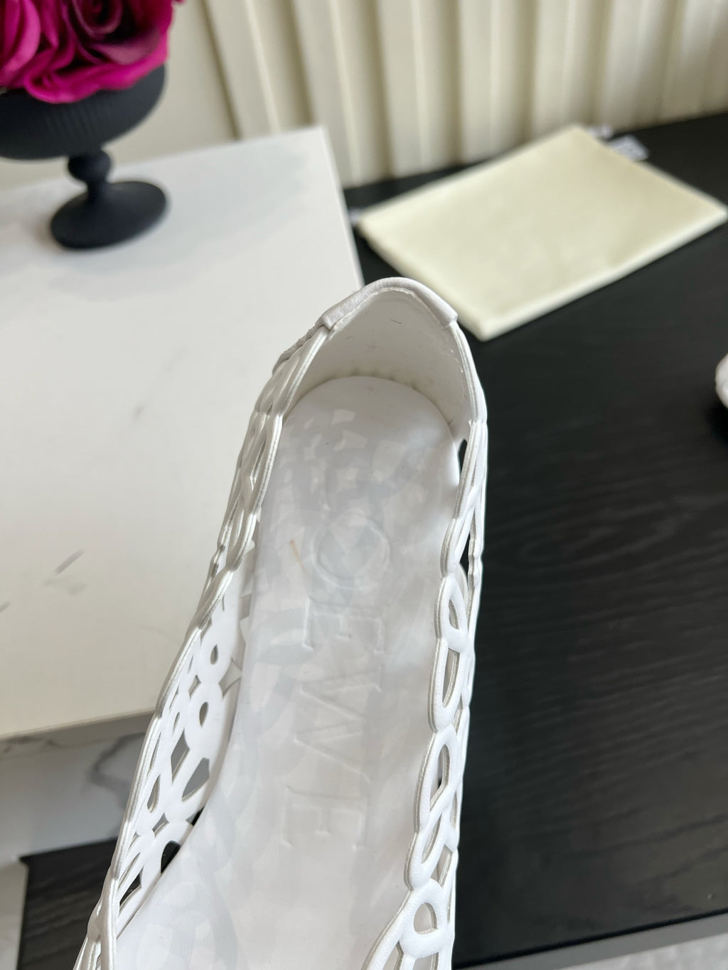 White Petal Anagram Ballerina In Lambskin