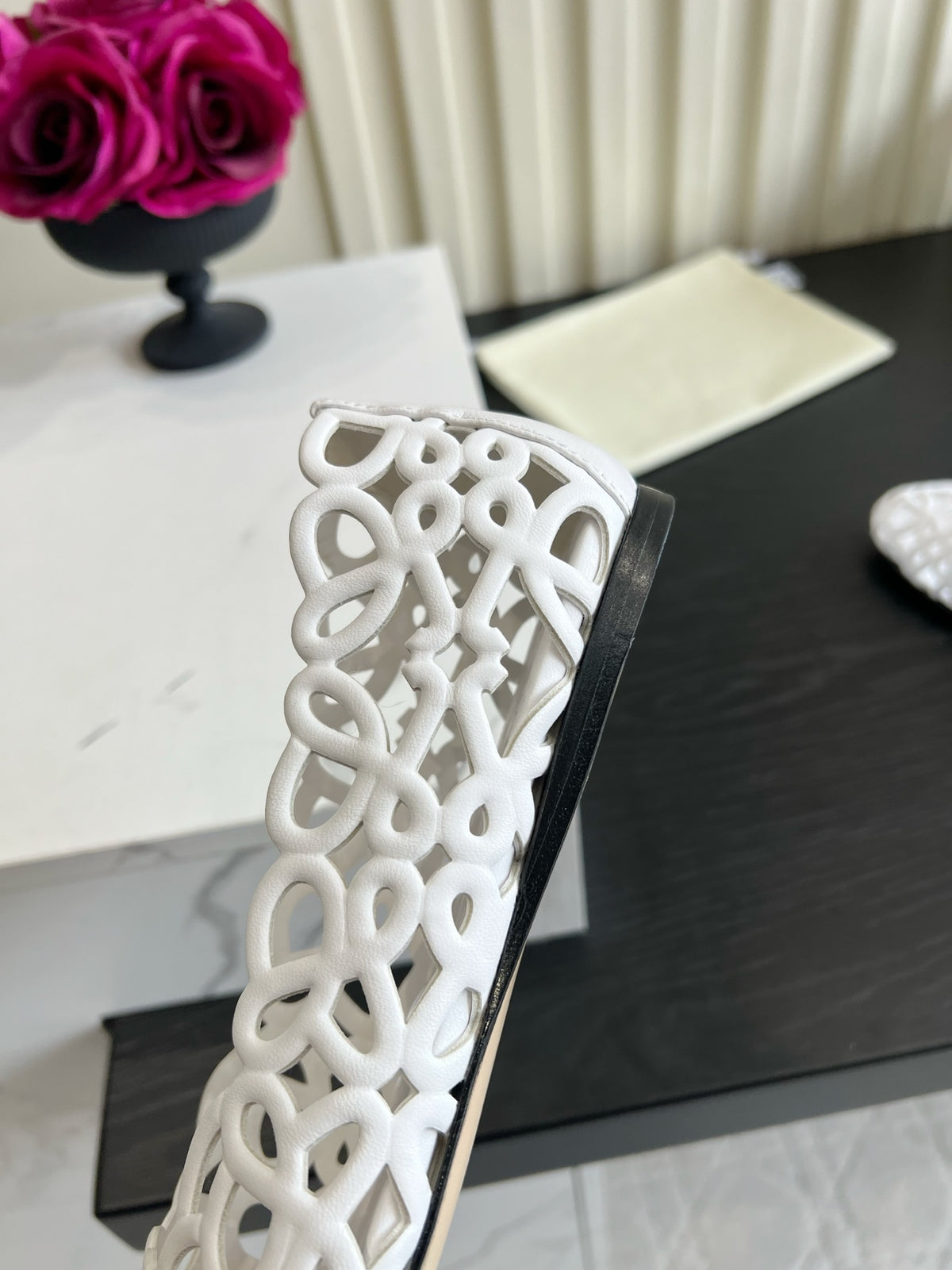 White Petal Anagram Ballerina In Lambskin