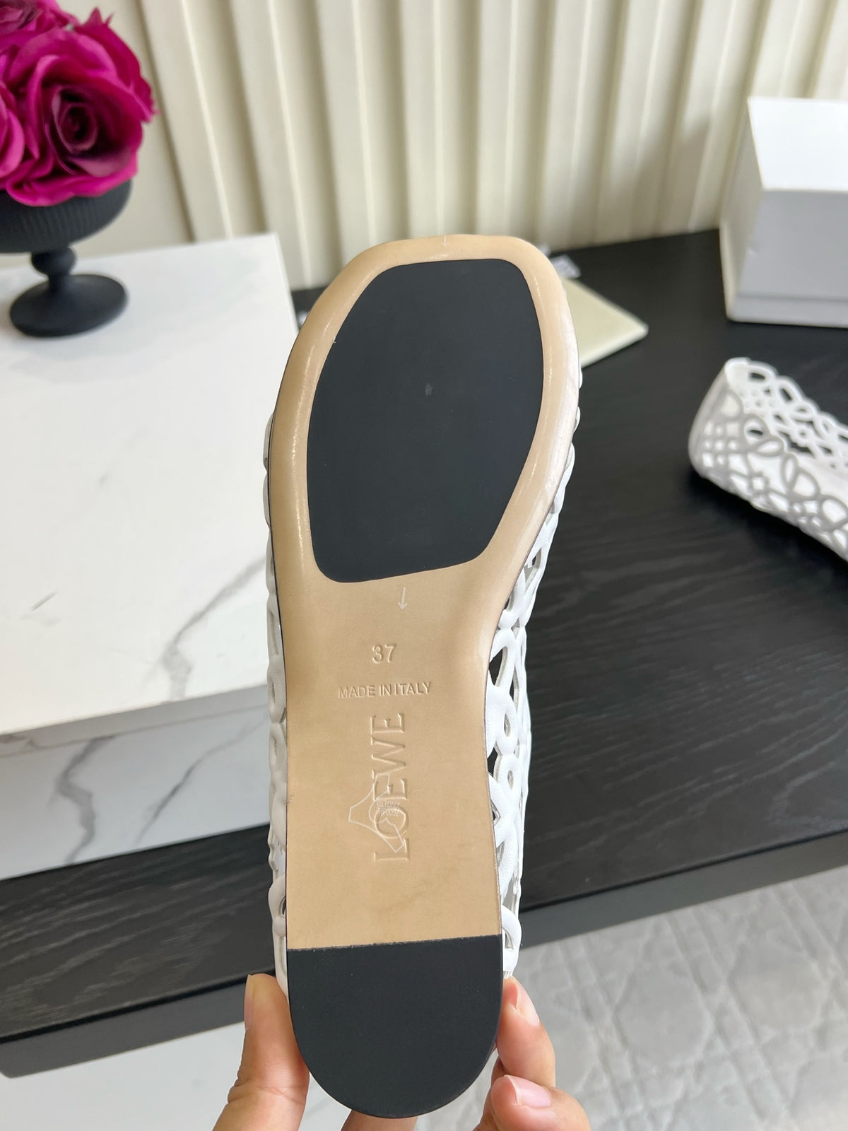 White Petal Anagram Ballerina In Lambskin